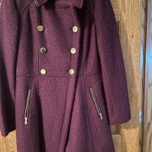 Guess Women's Burgundy Pea Coat with Gold Buttons